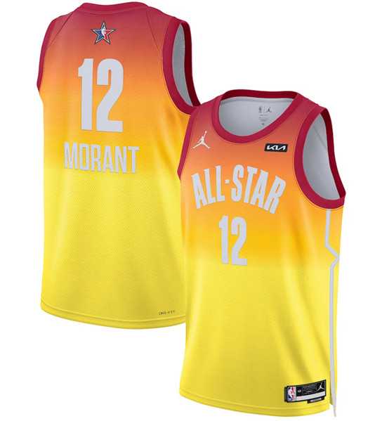Mens 2023 All-Star #12 Ja Morant Orange Game Swingman Stitched Basketball Jersey Dzhi->2023 all star->NBA Jersey